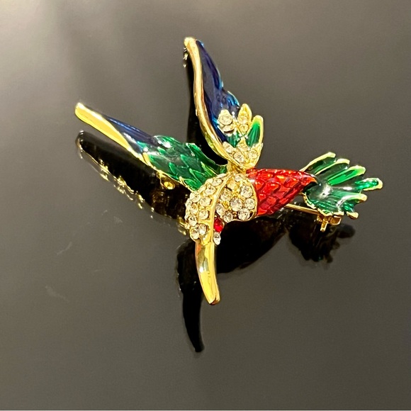 Vintage Enamel with Rhinestones Hummingbird Brooch - Picture 3 of 14